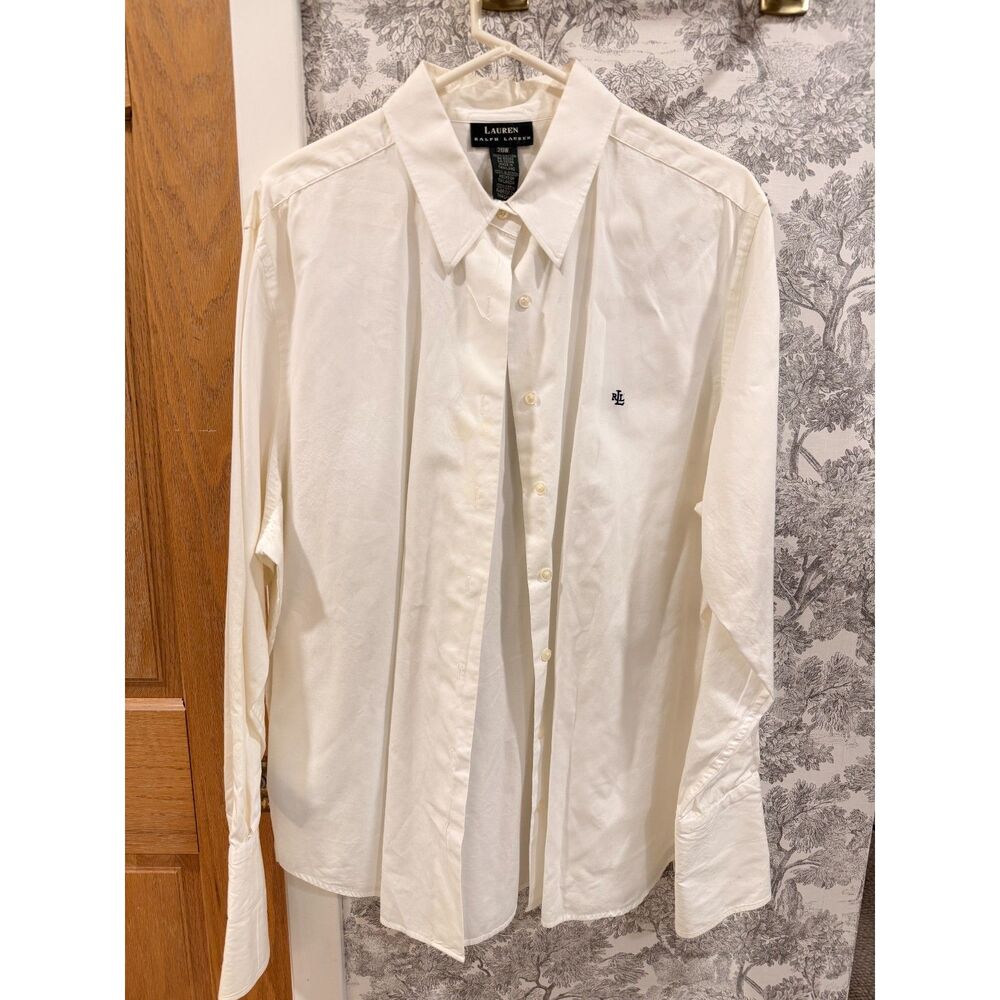 Lauren Ralph Lauren White Cotton Button Down Shirt 20W Embroidered Logo Plus